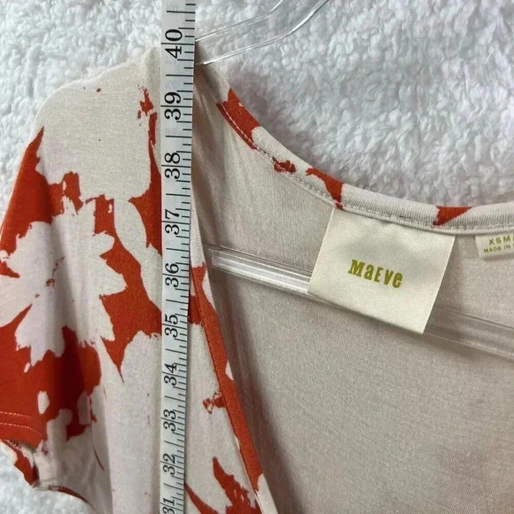 Anthropologie Maeve XS Summer Breeze Orange Off White Floral Dress Ruched Waist - Picture 9 of 15